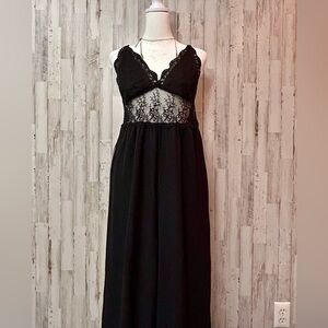Black Wide-Leg Jumpsuit L | Lace Bra Top, Open Tie Back, Adjustable Straps